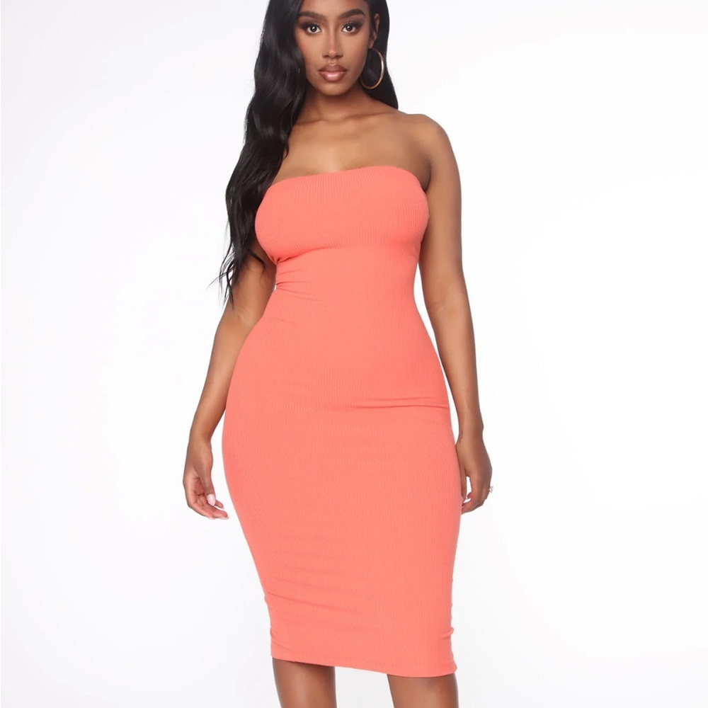 Fashion nova coral ribbed midi dress